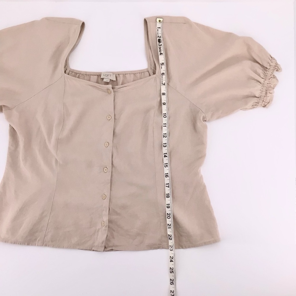 Loft Outlet Linen Square Neck Puff Sleeve Button Blouse Size Large - Picture 8 of 11